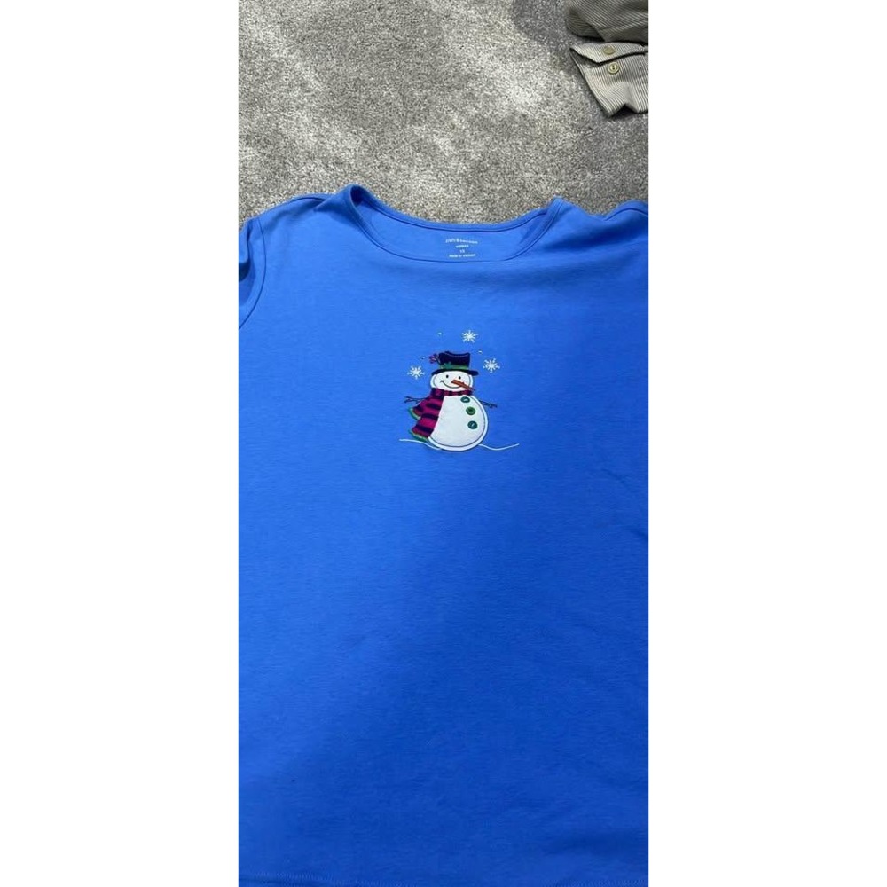 Croft & Barrow Blue Snowman Long Sleeve Top Winter Snow Womens 1X (185)